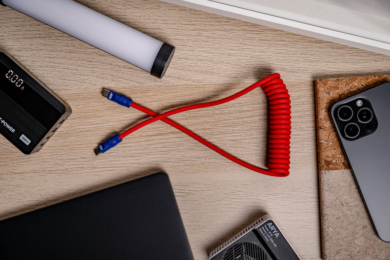 Newell USB-C - USB-C 100 W cable, 2 m, Silicone, Spiral, Red-Navy Blue