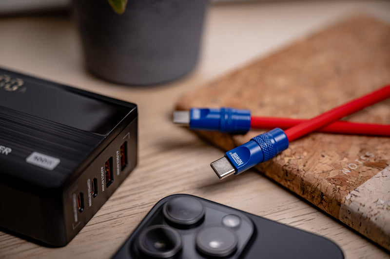 Newell USB-C - USB-C 100 W cable, 2 m, Silicone, Spiral, Red-Navy Blue