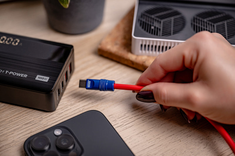 Newell USB-C - USB-C 100 W cable, 2 m, Silicone, Spiral, Red-Navy Blue