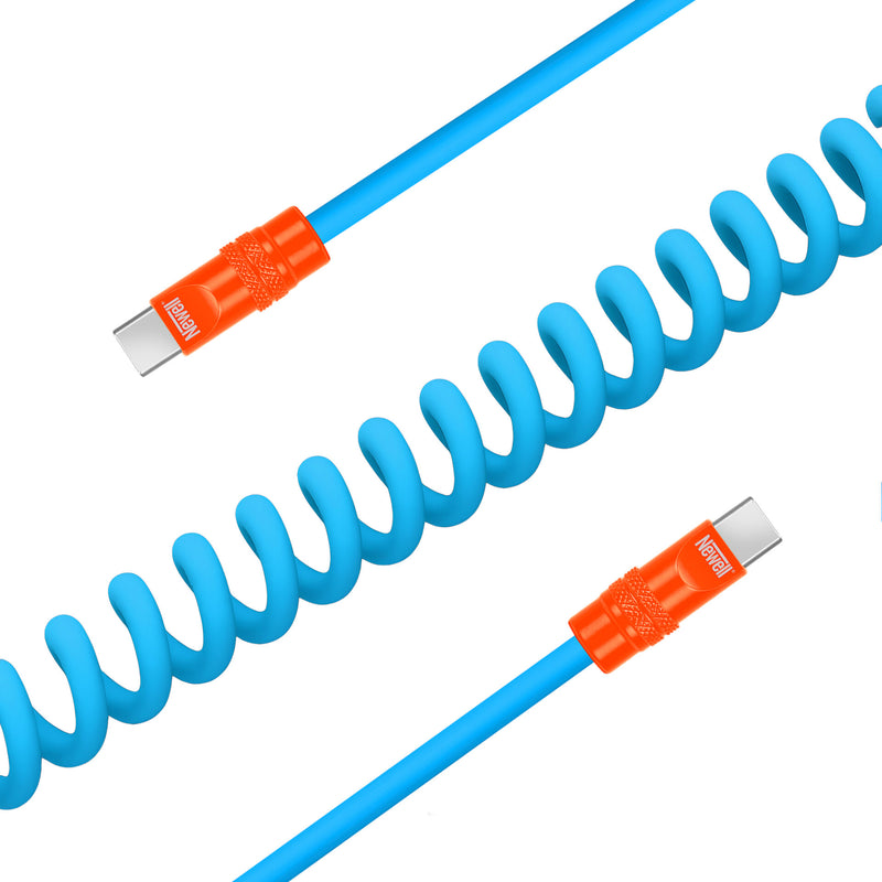 Newell USB-C - USB-C 100 W cable, 2 m, Silicone, Spiral, Blue-Orange