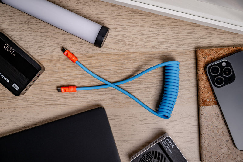 Newell USB-C - USB-C 100 W cable, 2 m, Silicone, Spiral, Blue-Orange
