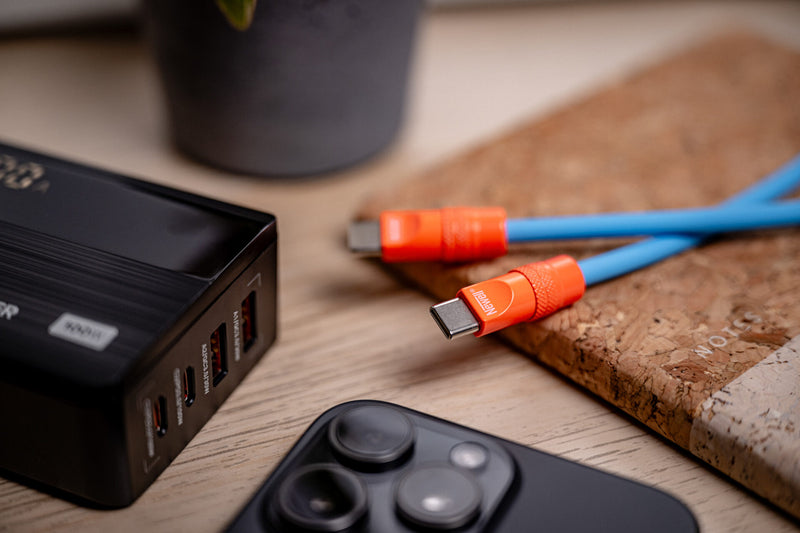 Newell USB-C - USB-C 100 W cable, 2 m, Silicone, Spiral, Blue-Orange