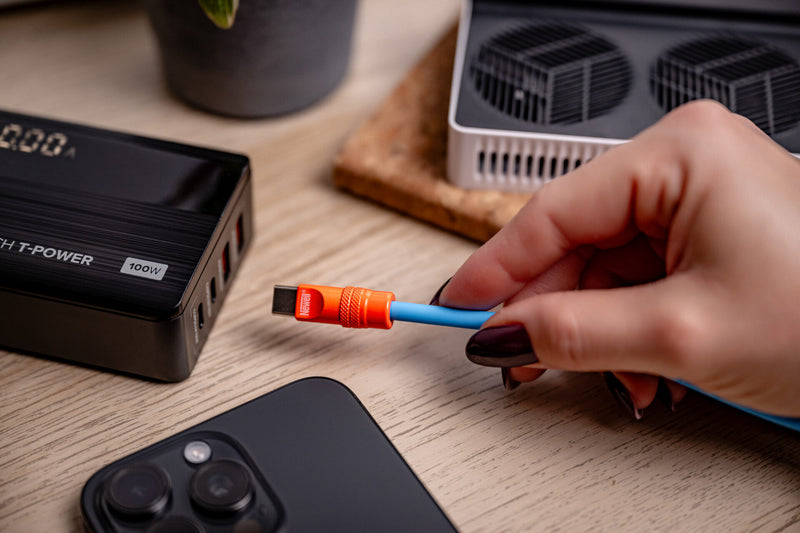 Newell USB-C - USB-C 100 W cable, 2 m, Silicone, Spiral, Blue-Orange