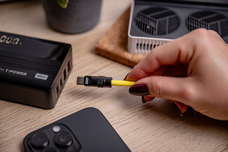 Newell USB-C - USB-C 100 W cable, 2 m, Silicone, Spiral, Yellow-Black